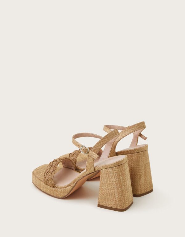 Monsoon Raffia Block Heel Sandals Natural - Image 3