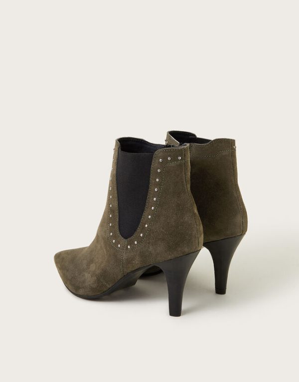 Monsoon Oriana Suede Stud Heeled Boots Green - Image 4