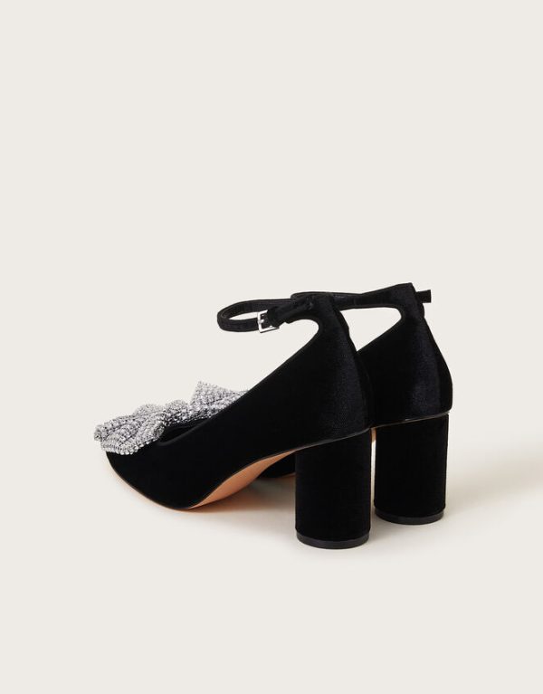 Monsoon Diane Diamante Bow Velvet Heels Black - Image 3