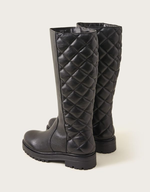 Monsoon Quilted Leather Stomp Boots Black - Image 4