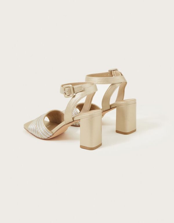 Monsoon Metallic Strap Block Heels Gold - Image 3