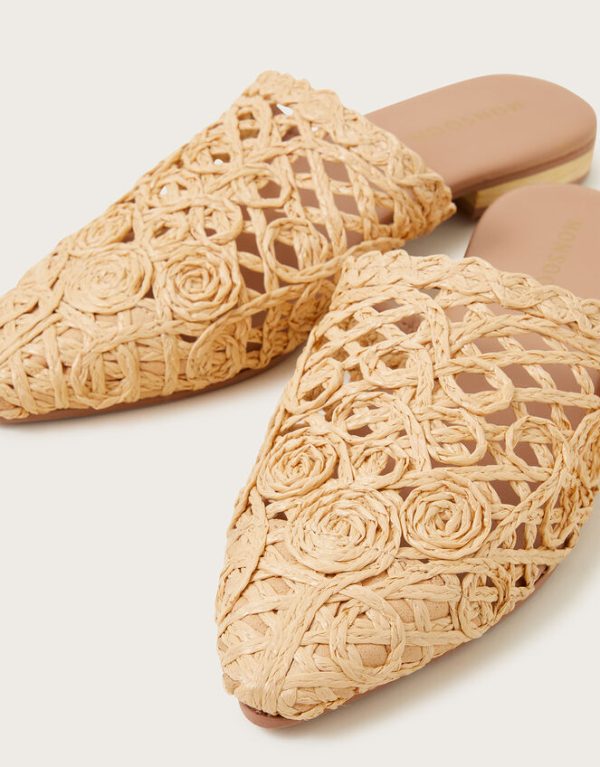 Monsoon Pointed Toe Raffia Mules Natural - Image 3