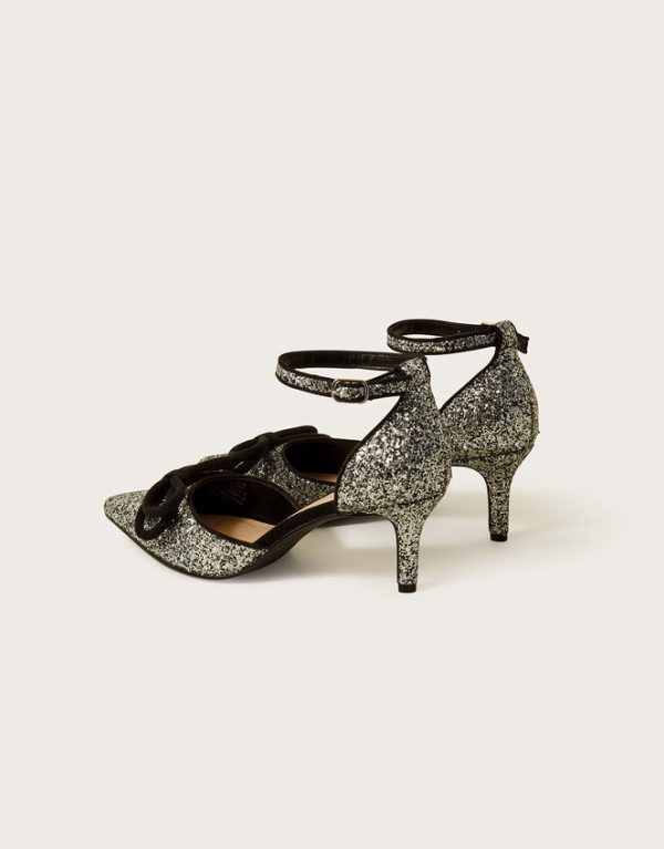 Monsoon Pointy Glitter Kitten Heels Silver - Image 3