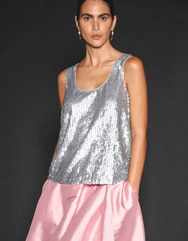 Monsoon Gabrielle Sequin Embellished Cami Top Silver - Image 4