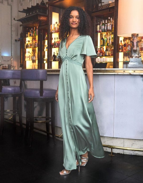 Monsoon Ivy Satin Maxi Dress Green - Image 5