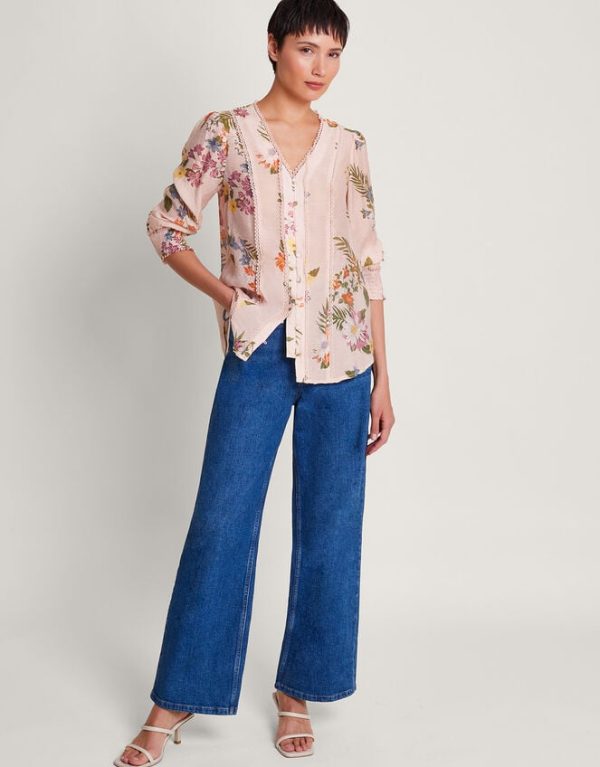 Monsoon Jaquetta Floral Blouse Pink