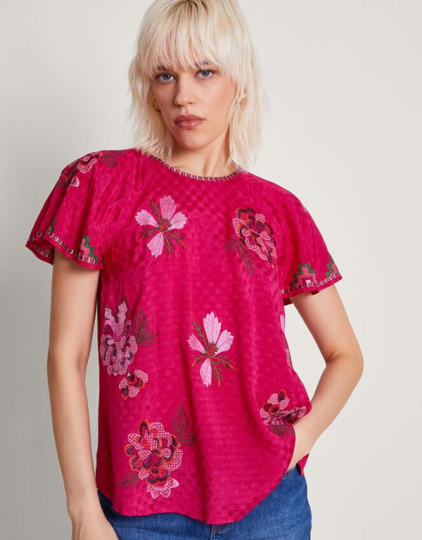 Monsoon Everly Embroidered Blouse Pink