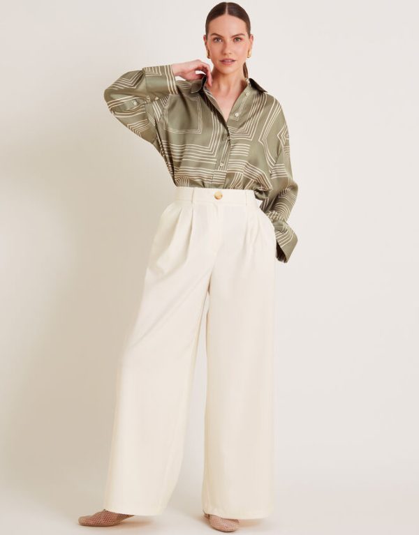 Monsoon Willow Wide Leg Trousers Ivory