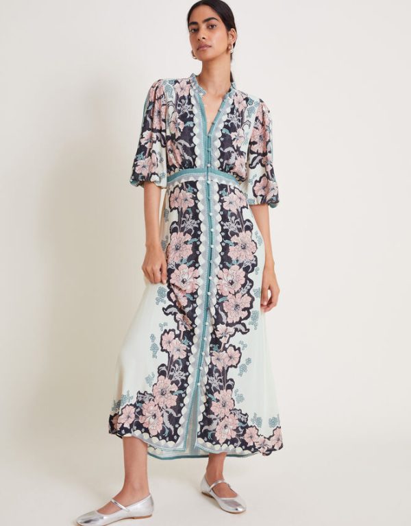 Monsoon Katrina Floral Midi Shirt Dress Ivory