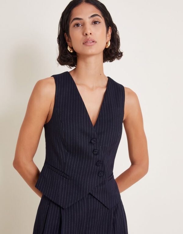 Monsoon Paige Pinstripe Waistcoat Blue