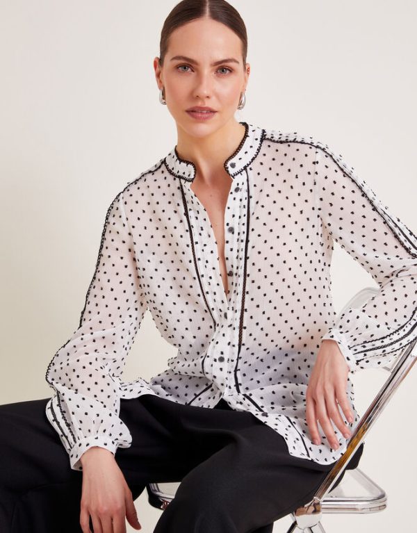 Monsoon Daria Dobby Blouse Ivory