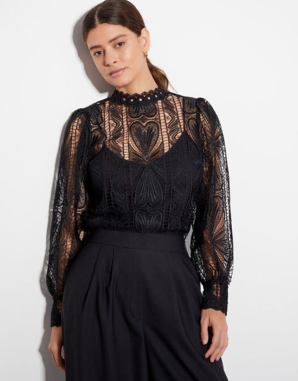 Monsoon Leona Lace BlouseBlack