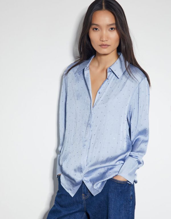 Monsoon Holly Relaxed Satin Shirt Blue