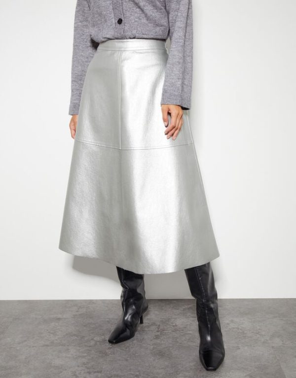 Monsoon Pippa Faux Leather Skirt Silver