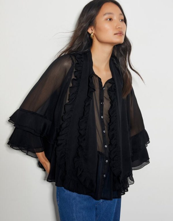 Monsoon Anais Ruffle Blouse Black