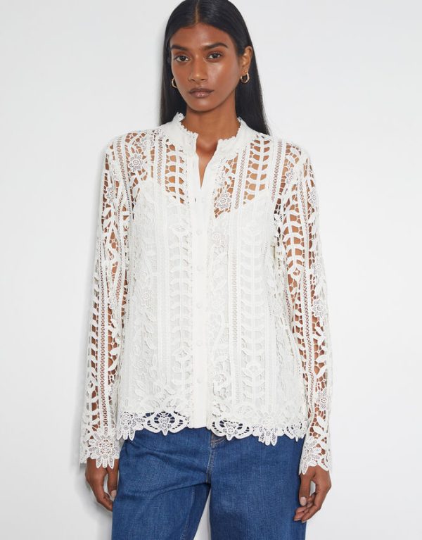 Monsoon Lottie Lace Shirt Ivory