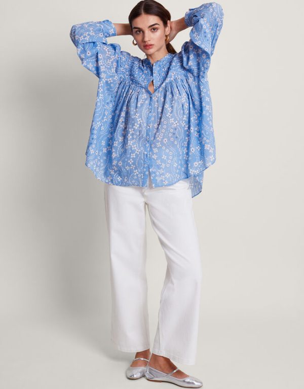 Monsoon Dahlia Print Oversized Shirt Blue