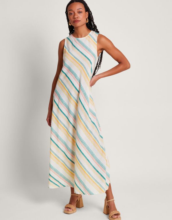 Monsoon Aubree Stripe Dress Green