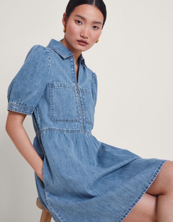 Monsoon Dress Adeena Denim Mini Dress Blue