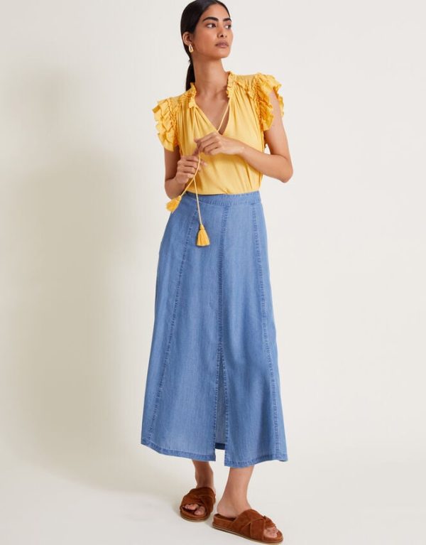 Monsoon Tierra Midi Skirt Blue