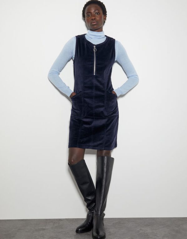 Monsoon Soha Corduroy Pinafore Dress Blue