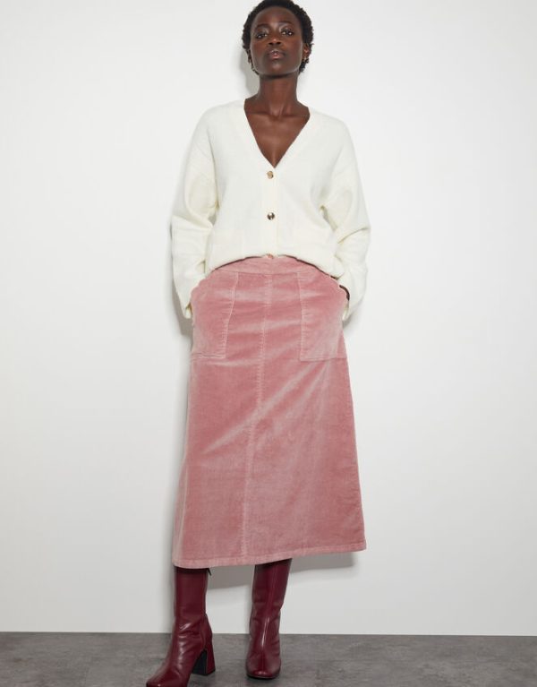 Monsoon Malika Corduroy Midi Skirt Pink