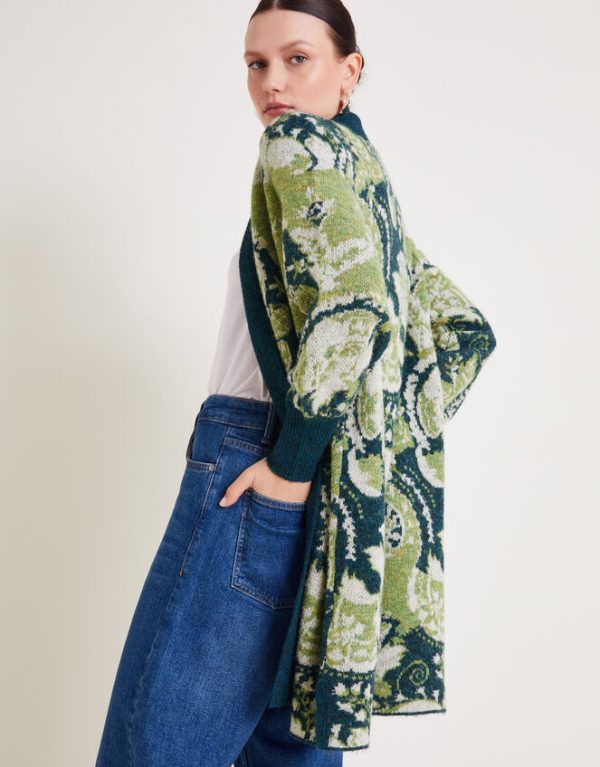 Monsoon Ember Printed Longline Cardigan Green