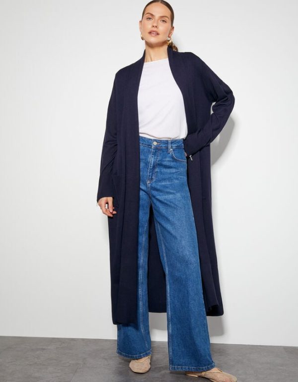 Monsoon Sade Zip Detail Longline Cardigan Blue