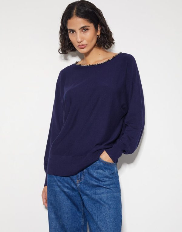 Monsoon Bliss Bead Neck Jumper Blue