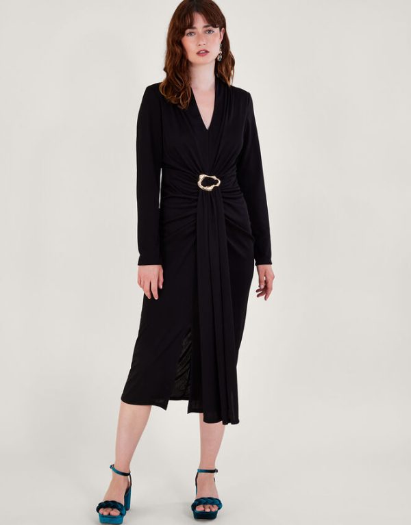 Monsoon Toria Trim Long Sleeve Dress Black