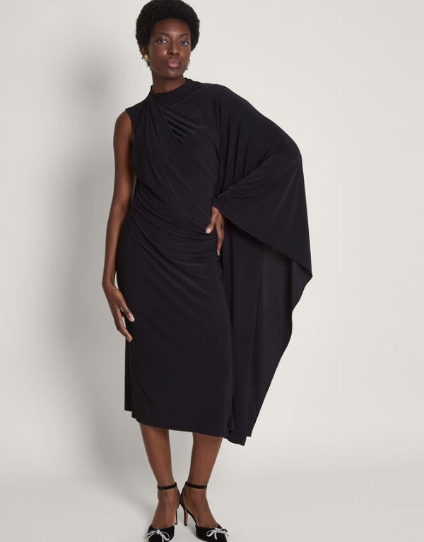 Monsoon Drew Drape Midi Dress Black - Image 2