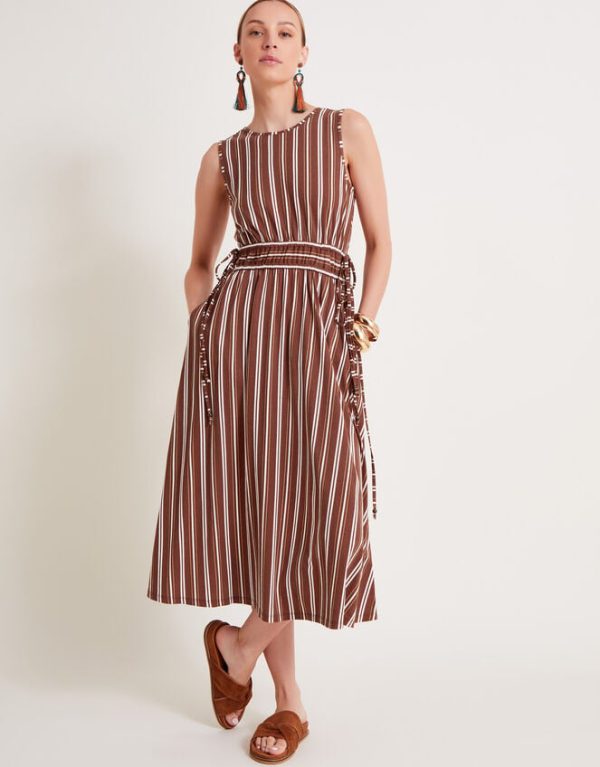 Monsoon Stripe Jersey Dress Brown