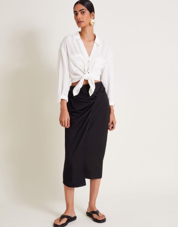 Monsoon Winnie Wrap Midi Skirt Black