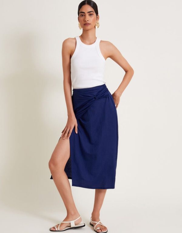 Monsoon Winnie Wrap Midi Skirt Blue