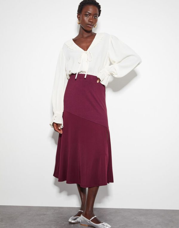 Monsoon Fifi Jersey Panel Midi Skirt Red