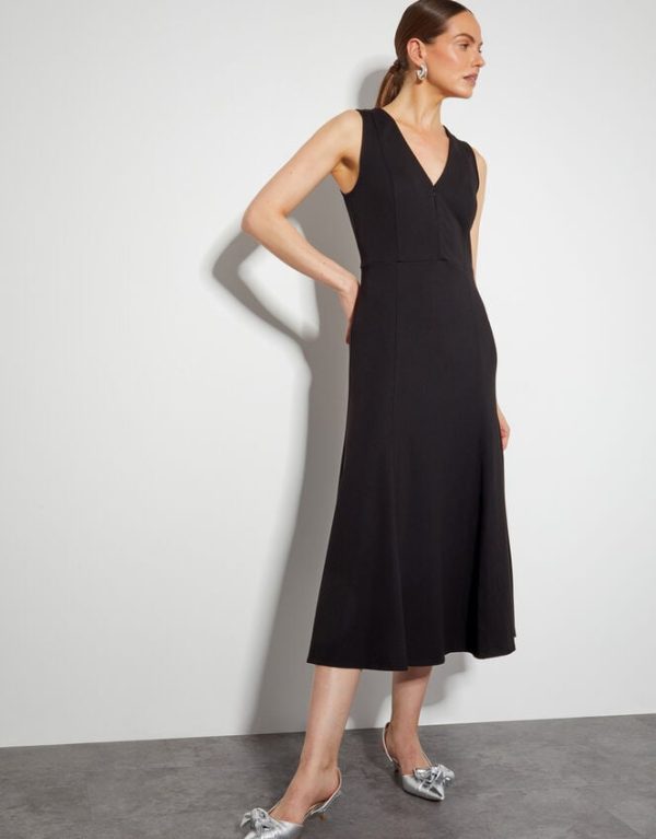 Monsoon Polly Ponte Midi Dress Black