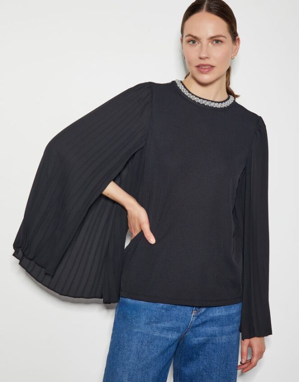 Monsoon Jaye Jewel Cape Sleeve Top Black