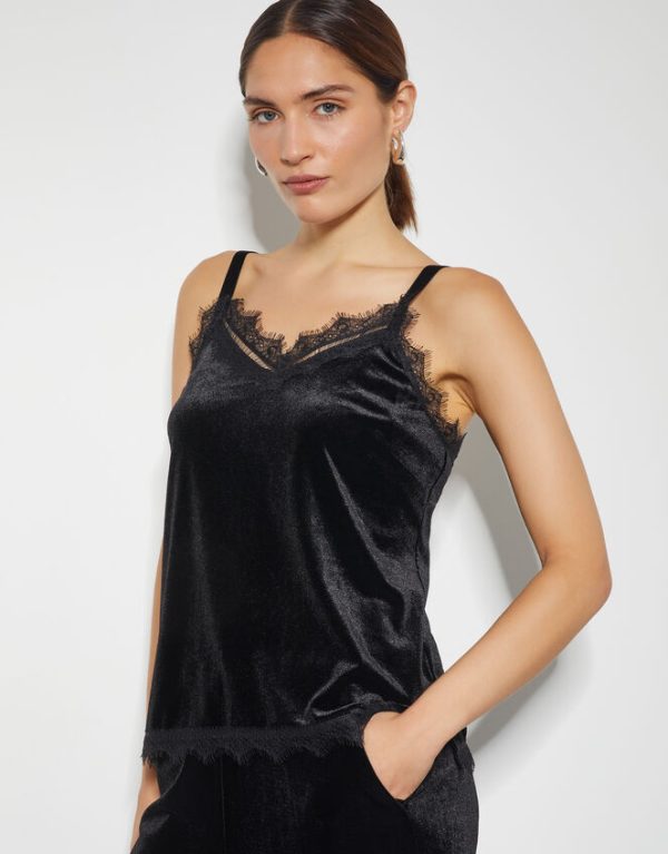 Monsoon Verity Lacy Velvet Cami Top Black