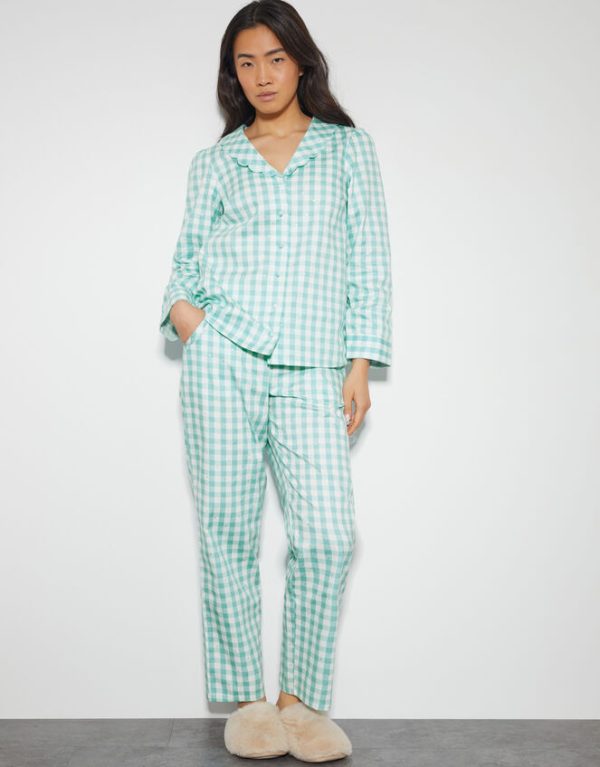 Monsoon Clementine Gingham Pyjama Set Teal