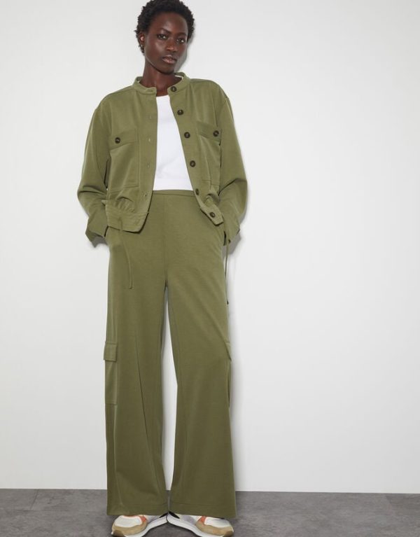 Monsoon Una Wide Leg Utility Trousers Green