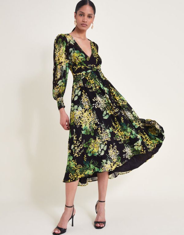 Monsoon Valeria Print Dress Black