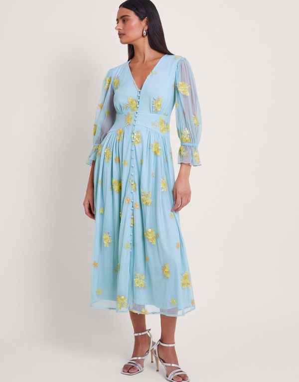 Monsoon Martha Embellished Tea Dress Blue