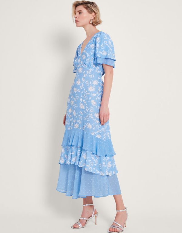 Monsoon Simone Tiered Ruffle Dress Blue