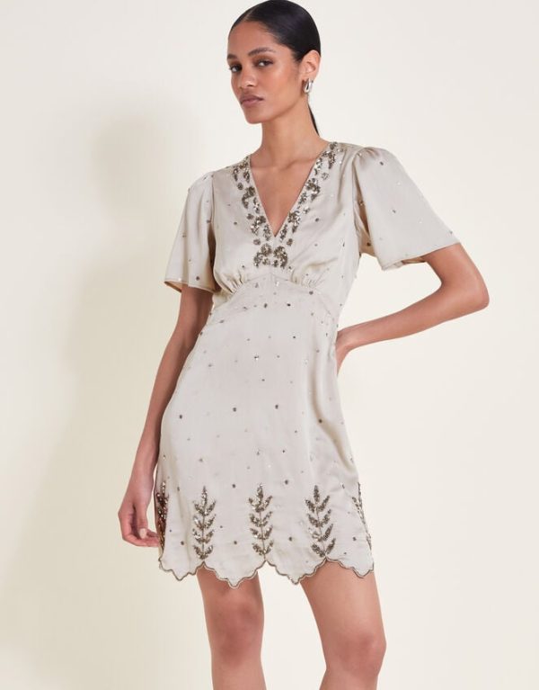 Monsoon Aurora Embellished Mini Dress Grey - Image 2