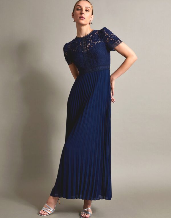 Monsoon Pippa Pleated Maxi Dress Blue