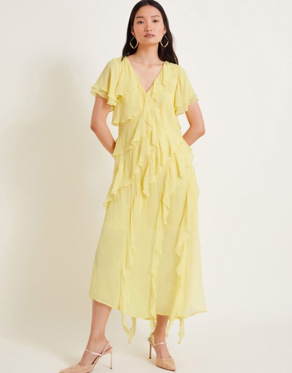 Monsoon Renata Ruffle Maxi Dress Yellow