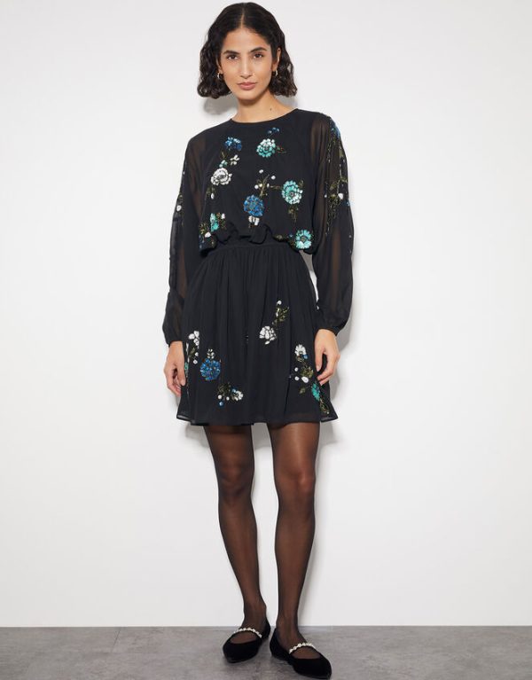 Monsoon Penelope Embellished Tunic Mini Dress Black