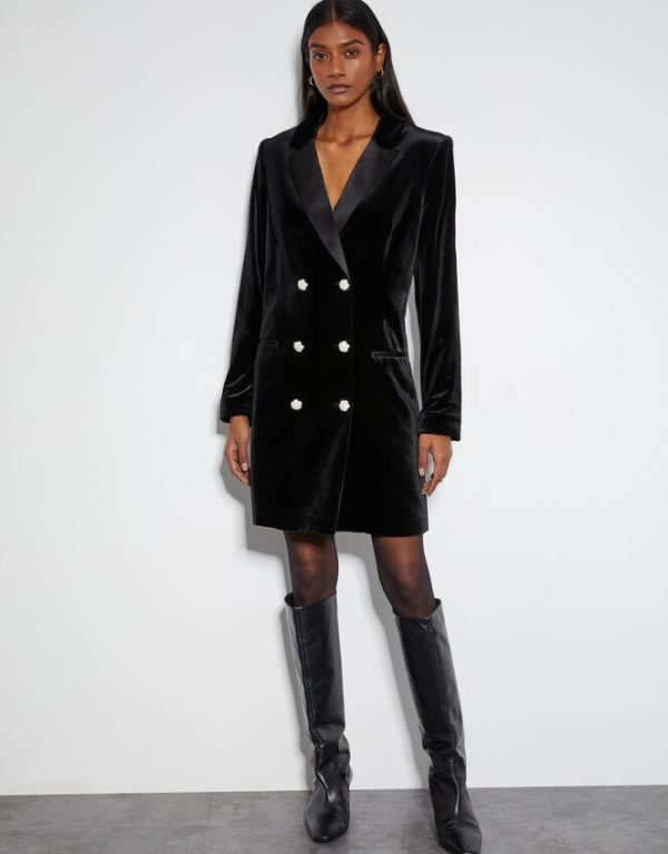 Monsoon Valery Velvet Blazer Dress Black