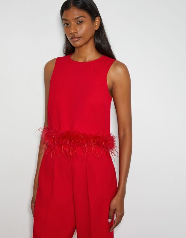 Monsoon Monsoon x Sarah Corbett-Winder Feather Trim Crop Top Red