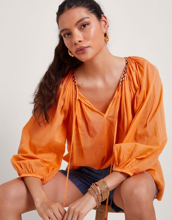 Monsoon Amy Tie Neck Top Orange